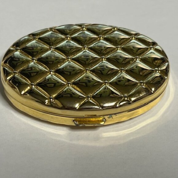 VTG Gold Tone Oval Compact Double Mirror Case 2.75"x2.25" - Picture 3 of 13